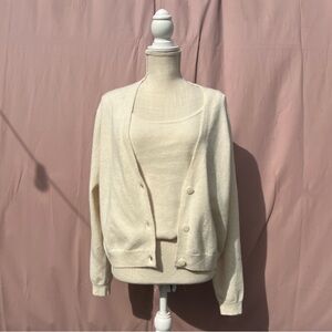 White / Cream Knit Tank and Cardigan Sweater Set